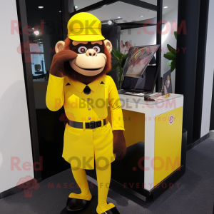 Yellow Gorilla mascot costume character dressed with a Pencil Skirt and Berets