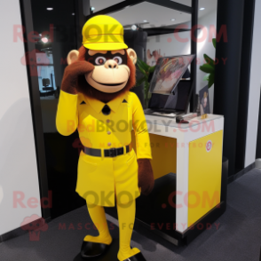 Yellow Gorilla mascot costume character dressed with a Pencil Skirt and Berets