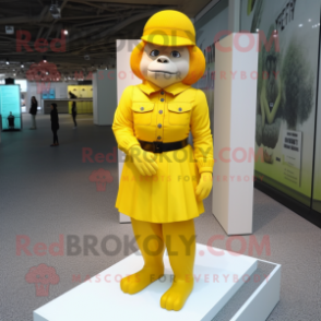 Yellow Gorilla mascot costume character dressed with a Pencil Skirt and Berets