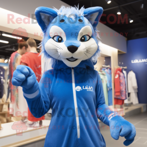 Blue Lynx mascot costume character dressed with a One-Piece Swimsuit and Beanies