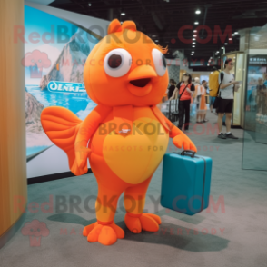 Orange Goldfish mascot costume character dressed with a Swimwear and Briefcases