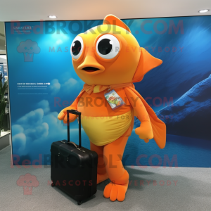 Orange Goldfish mascot costume character dressed with a Swimwear and Briefcases