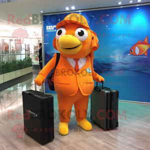 Orange Goldfish mascot costume character dressed with a Swimwear and Briefcases