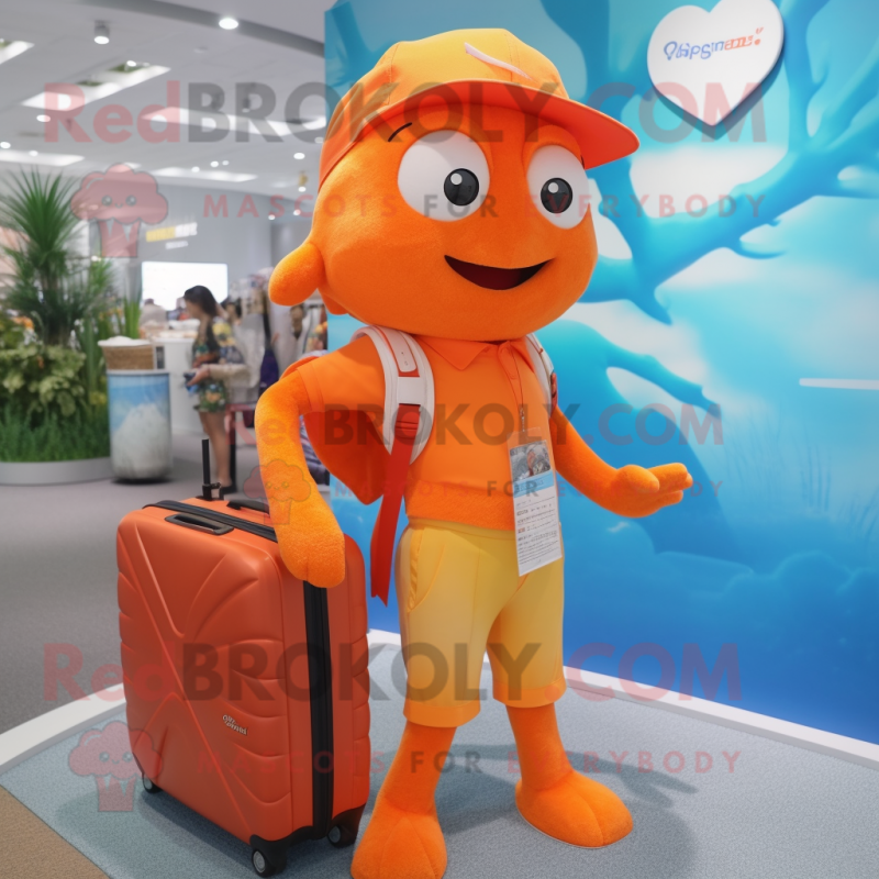 Orange Goldfish mascot costume character dressed with a Swimwear and Briefcases