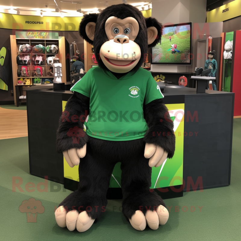 Forest Green Chimpanzee mascot costume character dressed with a V-Neck Tee and Watches