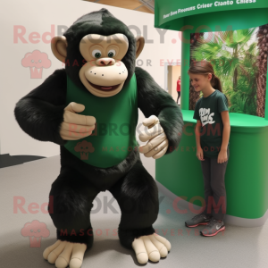 Forest Green Chimpanzee mascot costume character dressed with a V-Neck Tee and Watches
