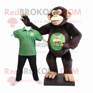 Forest Green Chimpanzee mascot costume character dressed with a V-Neck Tee and Watches