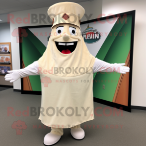 Cream Pizza Slice mascot costume character dressed with a Cover-up and Hat pins