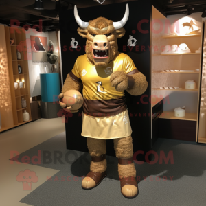 Gold Minotaur maskot drakt...