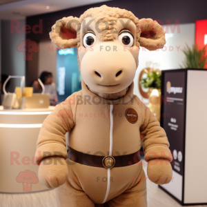 Tan Ram mascot costume character dressed with a Turtleneck and Tie pins
