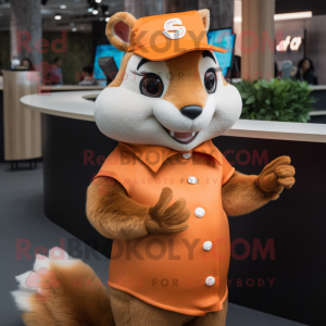 Orange Chipmunk mascot costume character dressed with a Blouse and Gloves