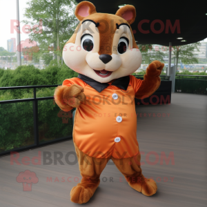 Orange Chipmunk mascot costume character dressed with a Blouse and Gloves
