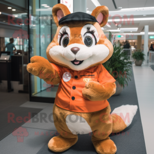 Orange Chipmunk mascot costume character dressed with a Blouse and Gloves