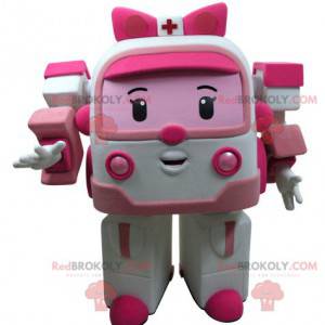 White and pink toy ambulance mascot Transformers way -