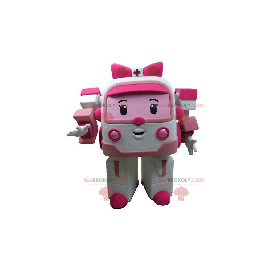 Hvit og rosa leketøy ambulanse maskot Transformers måte -