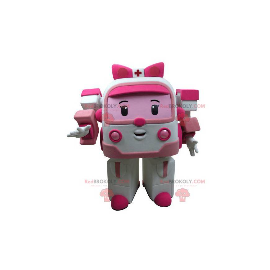 Mascota de ambulancia de juguete blanco y rosa Transformers way