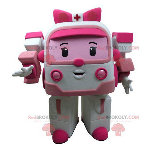Mascota de ambulancia de juguete blanco y rosa Transformers way