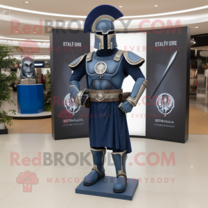 Navy Spartan Soldier mascot costume character dressed with a Empire Waist Dress and Belts