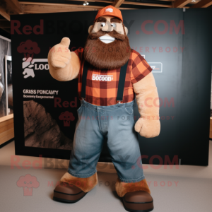 Brown Strongman mascot costume character dressed with a Flannel Shirt and Headbands