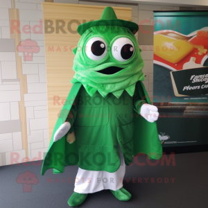 Forest Green Fish And Chips mascot costume character dressed with a Dress Shirt and Shawls