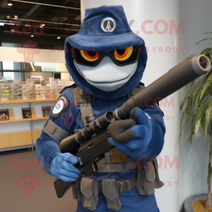 Navy Sniper mascot costume character dressed with a Bodysuit and Wraps