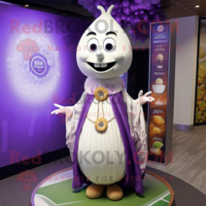 Lavender Onion mascot costume character dressed with a Cover-up and Necklaces