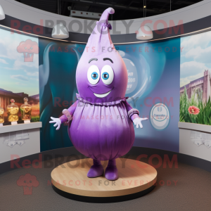 Lavender Onion mascot costume character dressed with a Cover-up and Necklaces