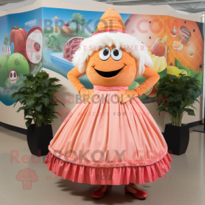 Peach Jambalaya mascot costume character dressed with a Circle Skirt and Earrings