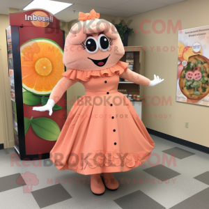 Peach Jambalaya mascot costume character dressed with a Circle Skirt and Earrings