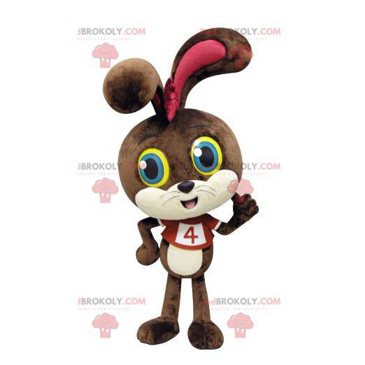 Bruin en wit konijn mascotte met gekleurde ogen - Redbrokoly.com