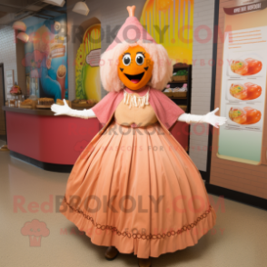 Peach Jambalaya mascot costume character dressed with a Circle Skirt and Earrings