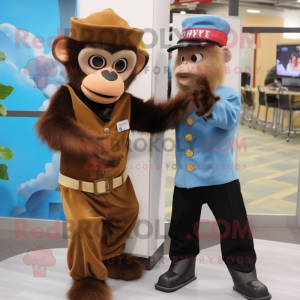 Brown Capuchin Monkey mascot costume character dressed with a Dress Shirt and Watches