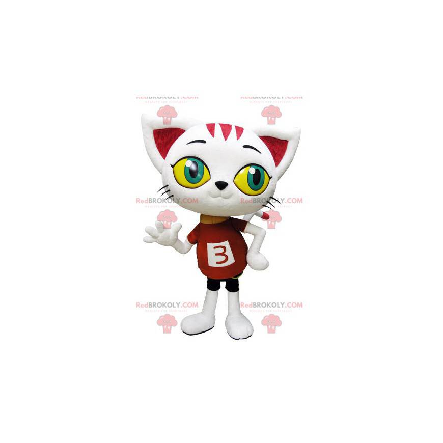 Giant white cat mascot with big eyes - Redbrokoly.com