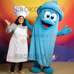 Sky Blue Paella mascot costume character dressed with a Sweater and Wraps