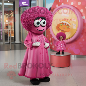 Pink Falafel mascot costume character dressed with a Dress and Coin purses