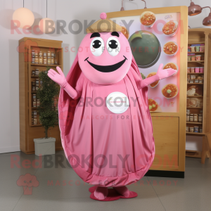 Pink Falafel mascot costume character dressed with a Dress and Coin purses