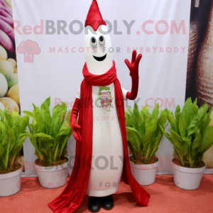 Red Asparagus mascot costume character dressed with a Wedding Dress and Scarf clips