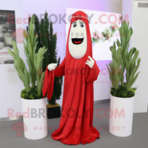 Red Asparagus mascot costume character dressed with a Wedding Dress and Scarf clips