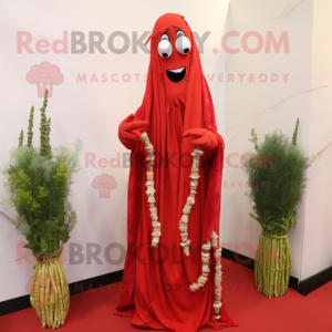 Red Asparagus mascot costume character dressed with a Wedding Dress and Scarf clips