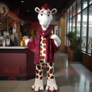 Maroon Giraffe mascot costume character dressed with a Long Sleeve Tee and Scarf clips