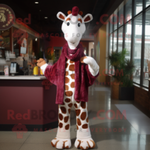 Maroon Giraffe mascot costume character dressed with a Long Sleeve Tee and Scarf clips