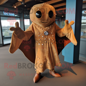 Rust Stingray mascot costume character dressed with a Coat and Gloves