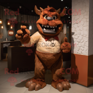 Brown Devil mascot costume character dressed with a Poplin Shirt and Earrings