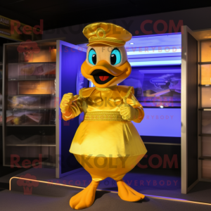 Gold Duck maskot draktfigur...