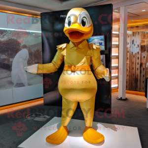 Gold Duck maskot kostume...