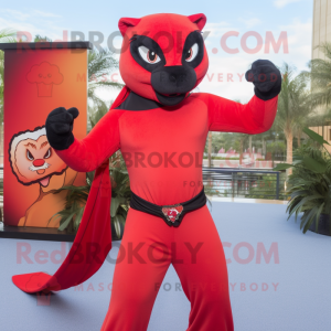 Red Panther mascot costume character dressed with a Bikini and Scarf clips