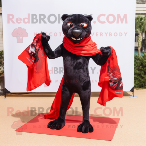 Red Panther mascot costume character dressed with a Bikini and Scarf clips