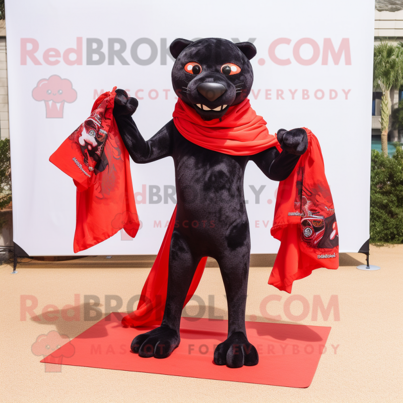Red Panther mascot costume character dressed with a Bikini and Scarf clips Red Panther mascot costume character dressed with a Bikini and Scarf clips