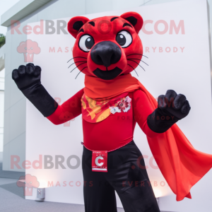 Red Panther mascot costume character dressed with a Bikini and Scarf clips