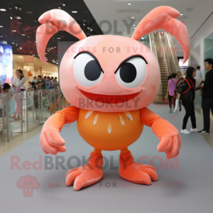 Peach Crab mascot costume character dressed with a Mini Skirt and Shoe laces